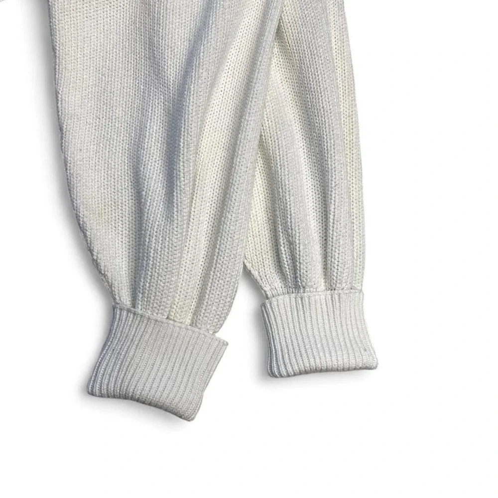 Aerie Oversized White‎ Knit Sweater with Roll-Up Sleeves